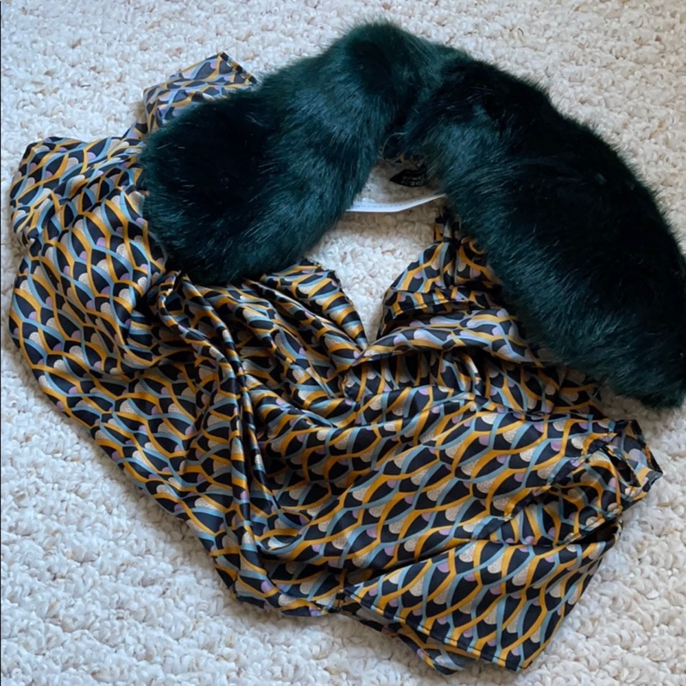 Anthropologie faux fur and silk scarf